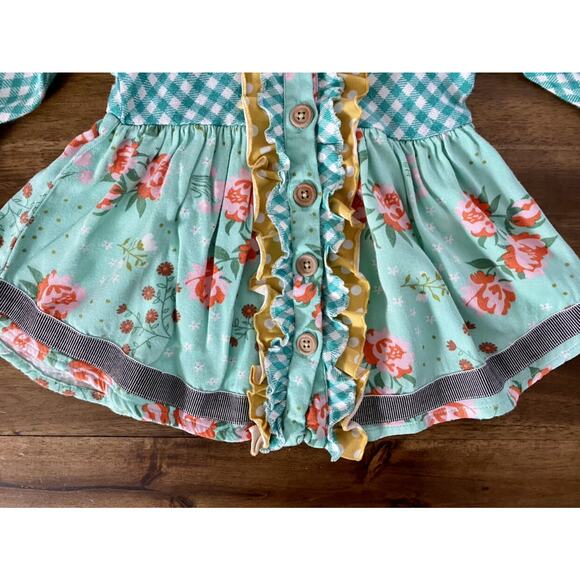 Matilda Jane Joanna Gaines Once Upon A Time Pecan Pie Green Gingham Floral Top 2 - Picture 4 of 8